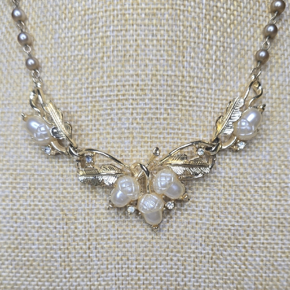 Coro Signed Acorn And Oak Leaf Gold Tone W/ Rhinestones Choker Necklace Vtg